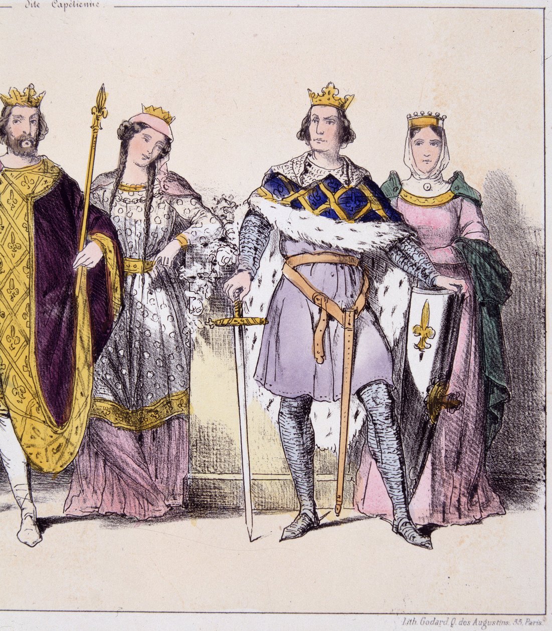 Philippe Auguste and Isabelle de Hainaut - in “La monarchy francaise en estampes”” بواسطة المدرسة الفرنسية
