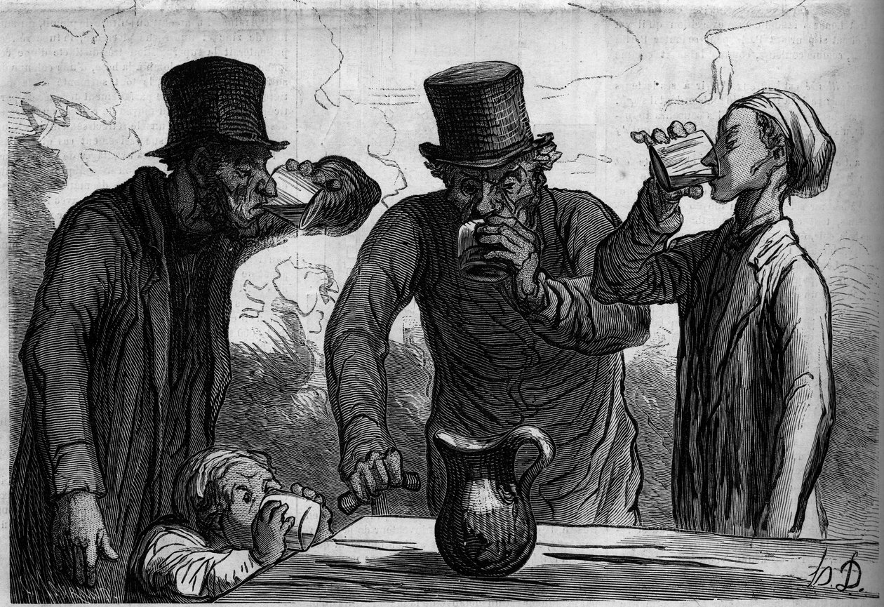 فسيولوجيا الشارب: الأعمار الأربعة. كارتون من قبل هونور دومير (1808-1879). نقش في "" Le Monde Illustré "" رقم 289 بتاريخ 25 أكتوبر بواسطة المدرسة الفرنسية