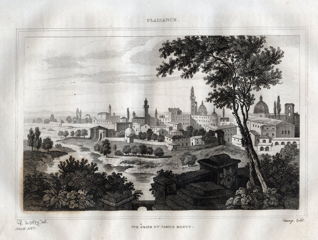 بياتشينزا - بلايسانس - نقش من "" إيطاليا الخلابة "بقلم M. de Norvins، Ch. نودير 1834-1836. بواسطة المدرسة الفرنسية