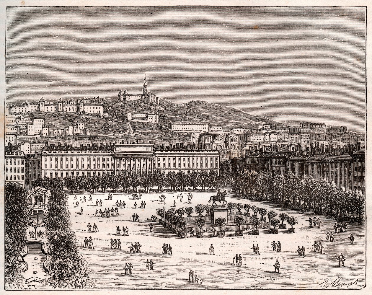 Place Bellecour أو Place Louis-le-Grand - la plus grande place de Lyon - نقش في "La France illustree: الجغرافيا والتاريخ والإدارة الإحصائية" بقلم V.-A. الشعير براون. 1884 بواسطة المدرسة الفرنسية