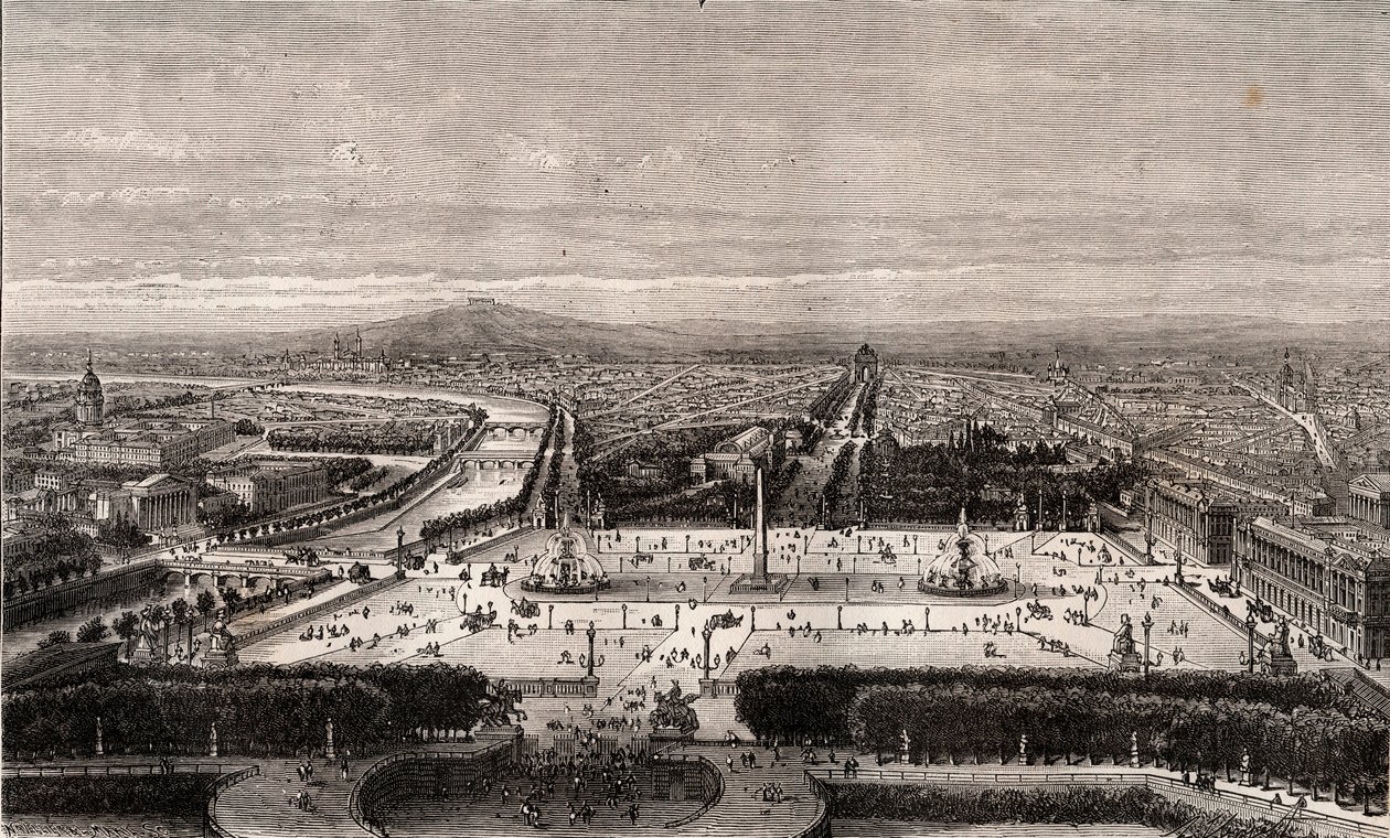 ساحة الكونكورد في باريس - نقش في "La France illustree: الجغرافيا والتاريخ والإدارة الإحصائية" بقلم VA Malt-Brown. 1884 بواسطة المدرسة الفرنسية