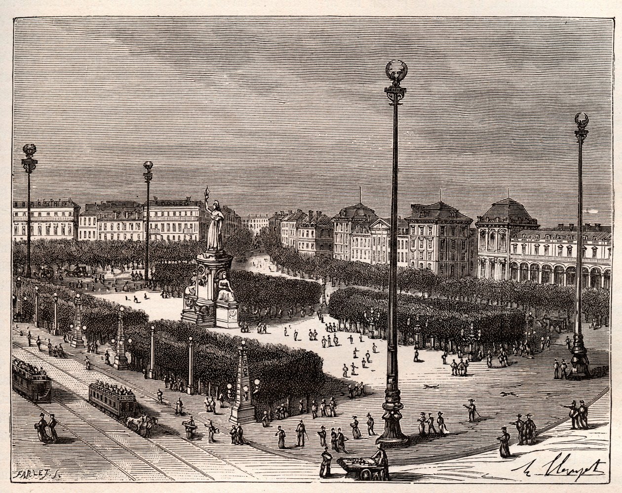 Place de la Republique في باريس - نقش في "Illustrious France: الجغرافيا والتاريخ والإدارة الإحصائية" بقلم VA Malt-Brown. 1884 بواسطة المدرسة الفرنسية