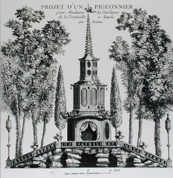 خطة لمنزل الحمام ، من "تفاصيل des Nouveaus Jardins a la Mode" ، بقلم جورج لويس لو روج ، نُشرت حوالي 1775-78 (نقش) (صورة بالأبيض والأسود) بواسطة المدرسة الفرنسية