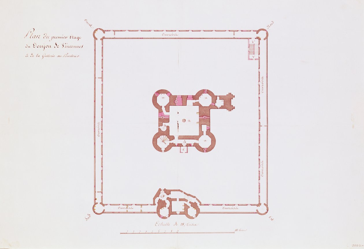 مخطط للطابق الأول من Donjon في Vincennes ، 1810 (قلم وحبر على ورق) بواسطة المدرسة الفرنسية