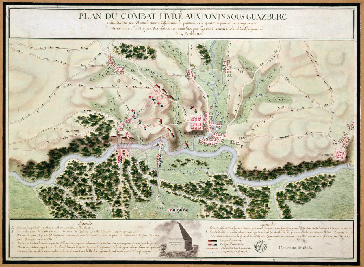خطة الأحداث في معركة Gunzburg بين القوات النمساوية والفرنسية في 1805 ، 1808 بواسطة المدرسة الفرنسية