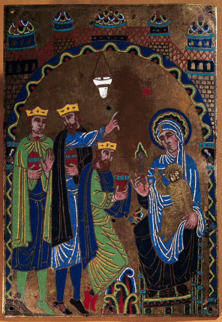 لوحة المذبح الرئيسي لدير غراندمونت: عبادة المجوس. المينا دور وإزميل على النحاس. 1275-1300. من ليموج. باريس ، المتحف الوطني للعصور الوسطى ، Thermes de Cluny بواسطة المدرسة الفرنسية