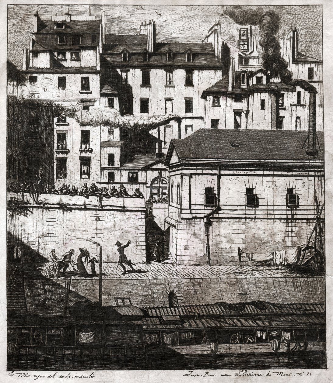 Police in Paris. (engraving, ca. 1860) بواسطة المدرسة الفرنسية