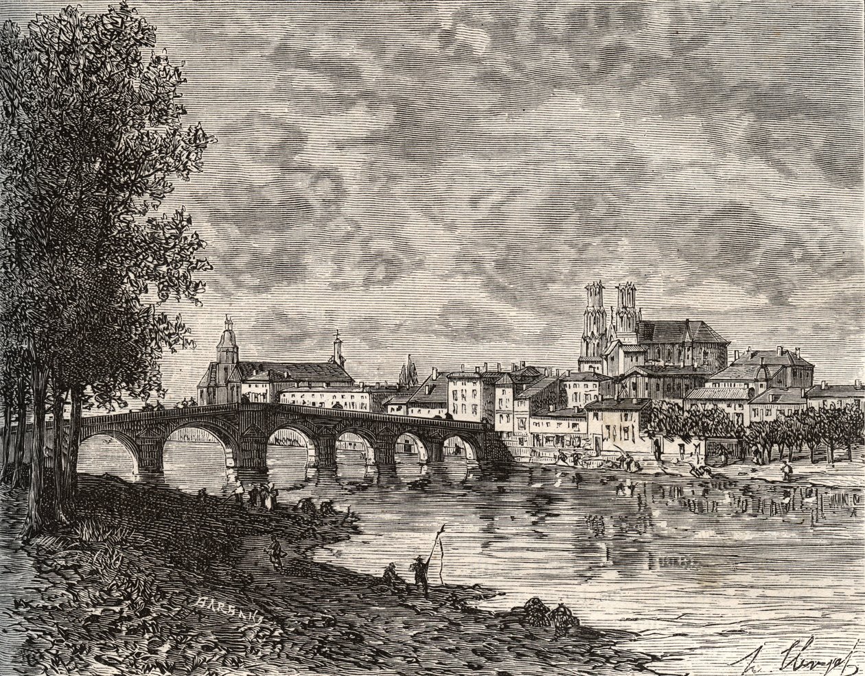 Pont-a-Mousson (Pont a Mousson) - Meurthe-et-Moselle - نقش في "فرنسا اللامعة: الجغرافيا والتاريخ والإدارة الإحصائية" بقلم V.-A. الشعير براون. 1884 بواسطة المدرسة الفرنسية
