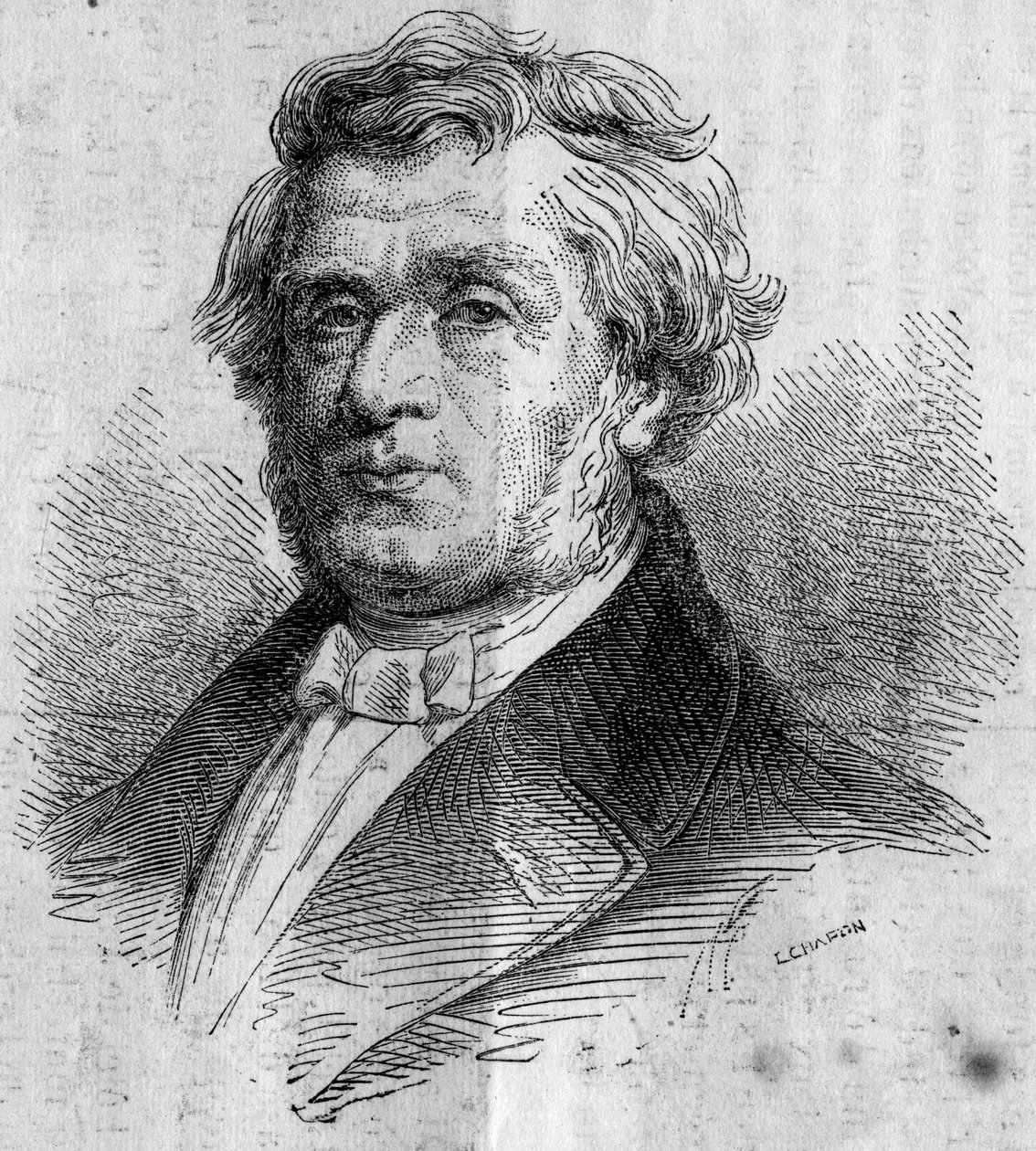 صورة لألفونس لافالي (1791-؟) ، رجل الأعمال في نانت ، مؤسس المدرسة المركزية للفنون والتصنيع (أو المدرسة المركزية في باريس) التي تدرب المهندسين. نقش في "Le Monde Illustre" رقم 346 بتاريخ 28 نوفمبر 1863. بواسطة المدرسة الفرنسية