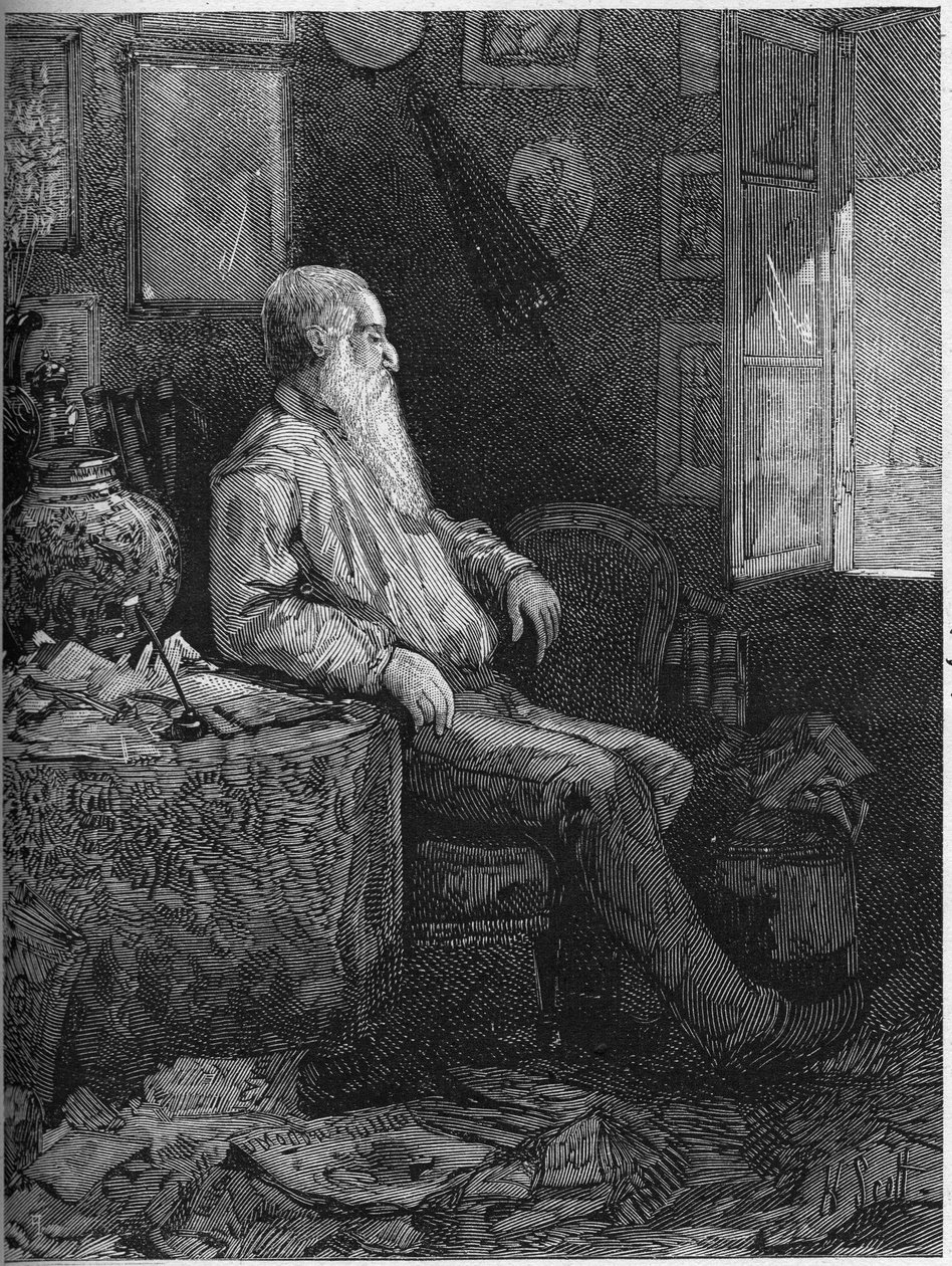 صورة لألفونس كار (1808-1898) ، الروائي والكاتب المسرحي الفرنسي. نقش في "" Le Monde Illustré "" رقم 1122 بتاريخ 28 سبتمبر 1878. بواسطة المدرسة الفرنسية
