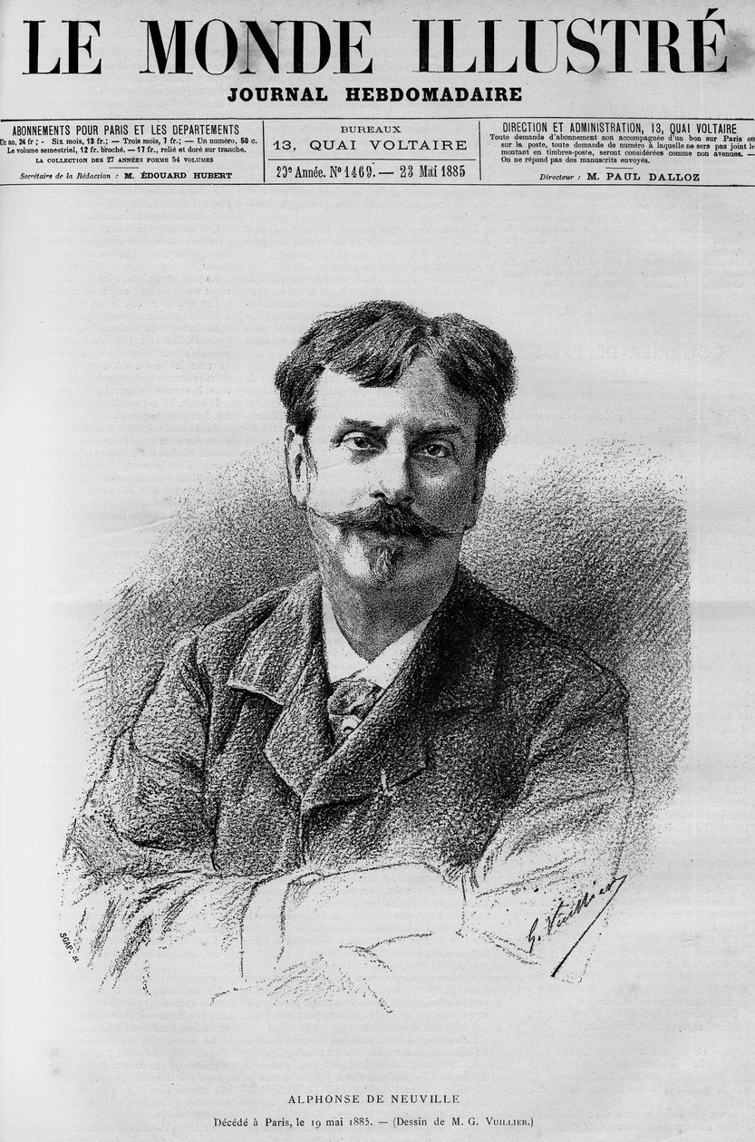 صورة لألفونس دي نوفيل (1835-1885) ، رسام ورسام كاريكاتير فرنسي ، في "العالم المصور" 1885 بواسطة المدرسة الفرنسية