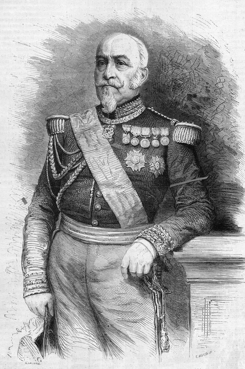 صورة لأوغست ريجنو دي سان جان دانجيلي (سان جان دانجيلي) (1794-1870) ، مارشال فرنسا. نقش في "" Le Monde Illustré "" رقم 670 بتاريخ 12 فبراير 1870. بواسطة المدرسة الفرنسية