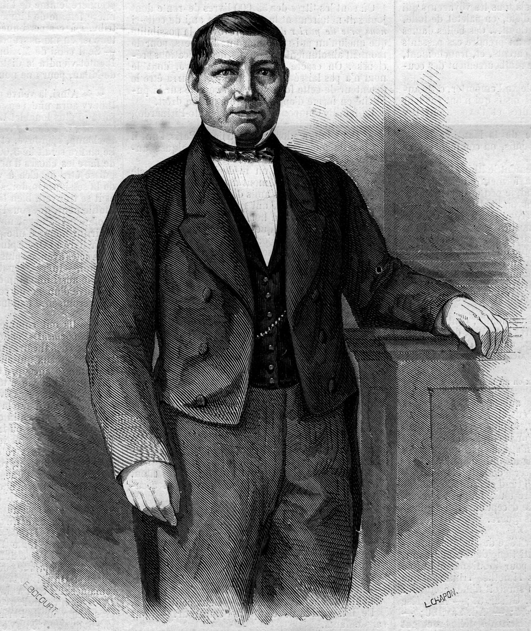 صورة شخصية لبينيتو بابلو خواريز جارسيا (1806-1872) ، سياسي مكسيكي. نقش في "" Le Monde Illustré "" رقم 270 بتاريخ 14 يونيو 1862. بواسطة المدرسة الفرنسية
