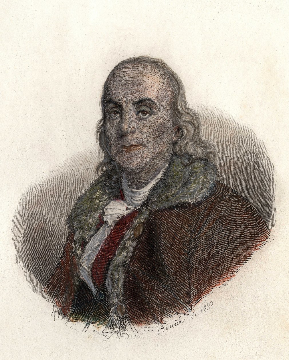 Portrait of Benjamin Franklin (1706-1790), American physicist, philosopher, and politician. in “Portraits des Hommes Useful” بواسطة المدرسة الفرنسية