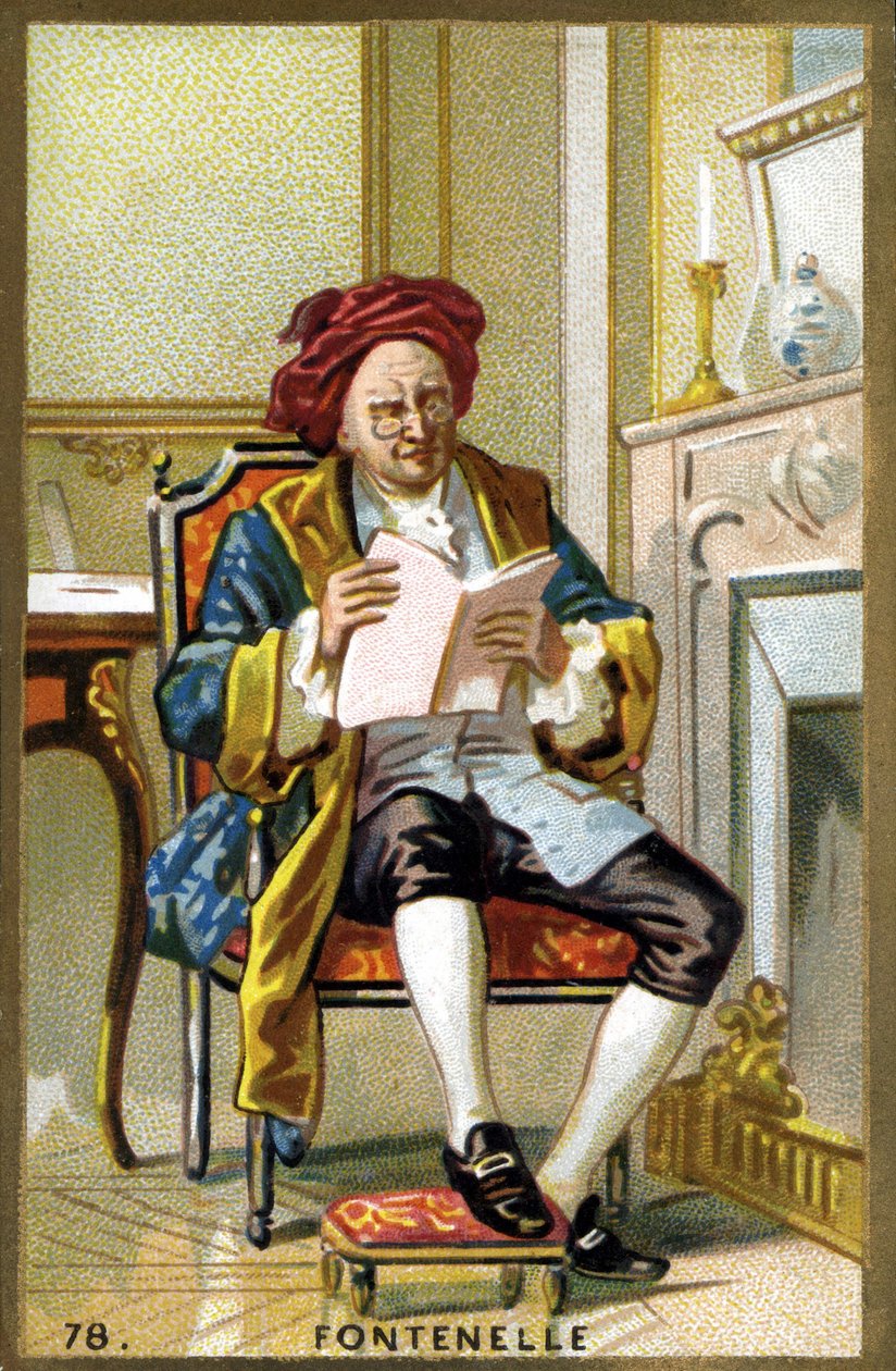صورة برنار لو بوييه (لو بوفير) بواسطة فونتينيل (1657-1757). الطباعة الحجرية الملونة في أواخر القرن التاسع عشر. بواسطة المدرسة الفرنسية
