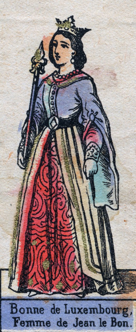 صورة لبون دي لوكسمبورغ (1315-1349) ، زوجة جون الثاني ملك فرنسا. (سلالة الكابيتية). التوضيح أواخر القرن التاسع عشر. بواسطة المدرسة الفرنسية