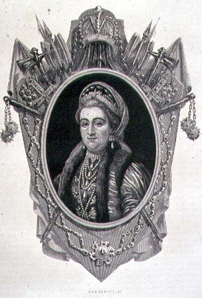 صورة لكاترين الثانية العظيمة (1729-96) (نقش) بواسطة المدرسة الفرنسية