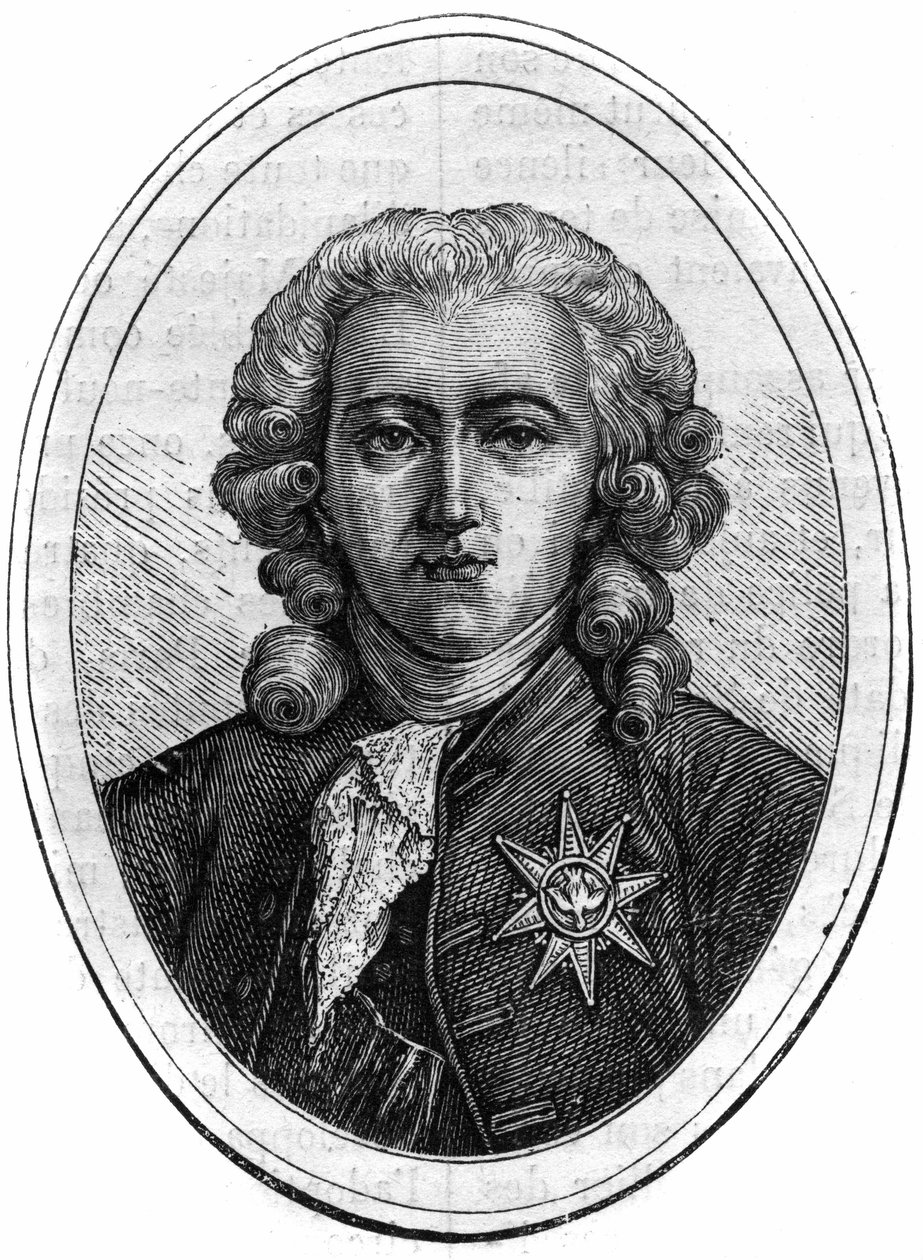 صورة تشارلز ألكسندر دي كالون ، سياسي فرنسي في عهد لويس السادس عشر (1734-1802) ، مراقب مالي. نقش في "Histoire des Papes-Rois-Queen and Empereurs عبر القرون" بقلم موريس لاتشاتر بواسطة المدرسة الفرنسية