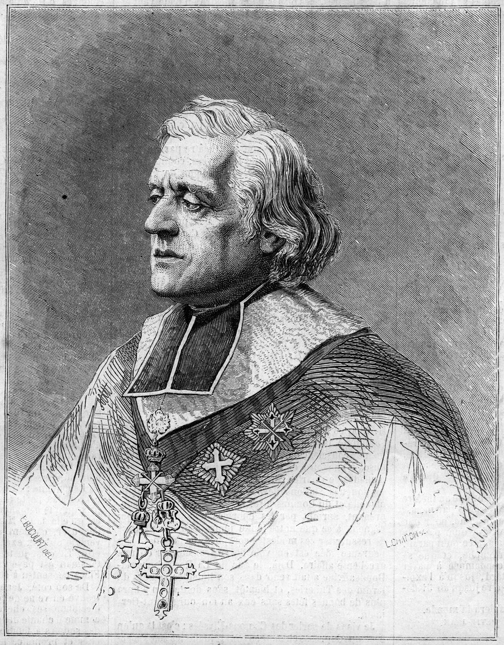 صورة لتشارلز جوزيف يوجين دي مازنود (1782-1861) ، عشية مرسيليا. صورة نقش في "" العالم المصور "" رقم 216 بتاريخ 1 يونيو بواسطة المدرسة الفرنسية