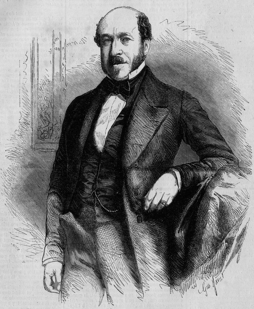 صورة تشارلز دي مورني (1811-1866) ، سياسي فرنسي ، رئيس الفيلق Legislatif في ظل الإمبراطورية الثانية. نقش في "" Le Monde Illustré "" رقم 33 بتاريخ 28 نوفمبر 1857. بواسطة المدرسة الفرنسية