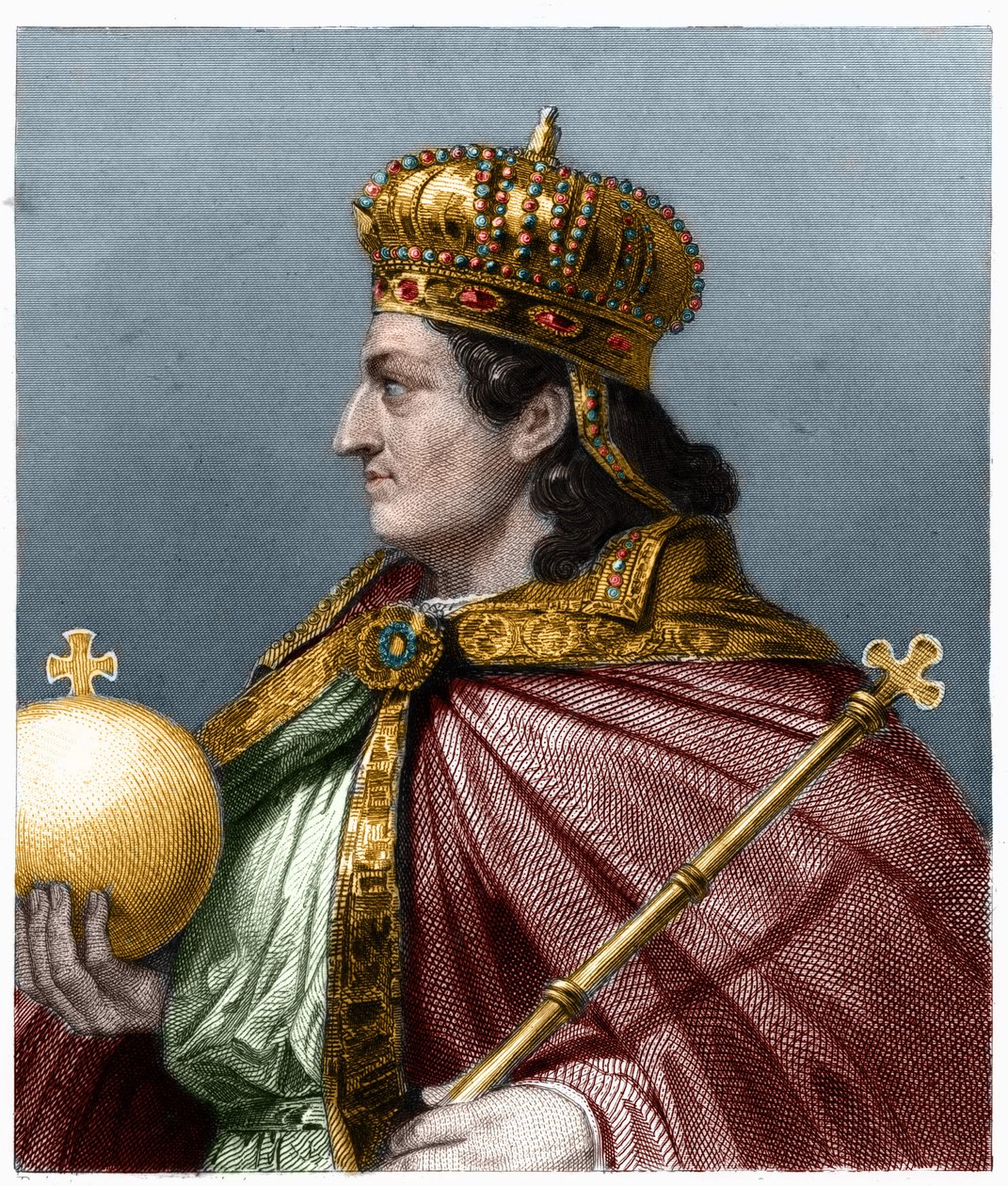 صورة تشيلديبرت الثاني (ضد 570 - 596) ، ملك أستراسيا - في "Histoire des Francais" للافالي ، نقش ، sd. بواسطة المدرسة الفرنسية