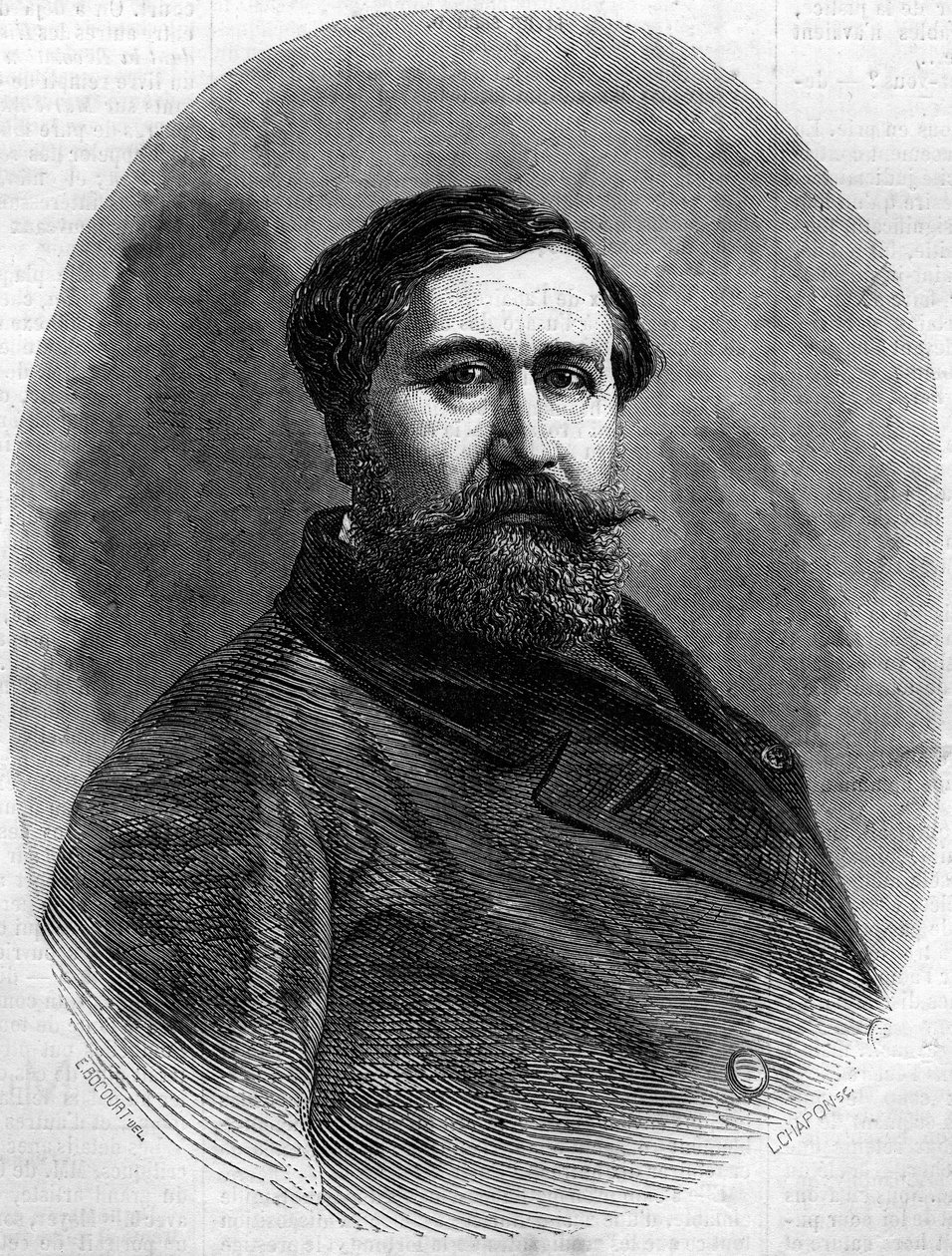 صورة شخصية للكونت ألفريد إميليان دي نيوركيركي (1811-1892) ، نحات فرنسي ومسؤول رفيع. نقش في "" Le Monde Illustré "" رقم 212 بتاريخ 4 مايو 1861. بواسطة المدرسة الفرنسية