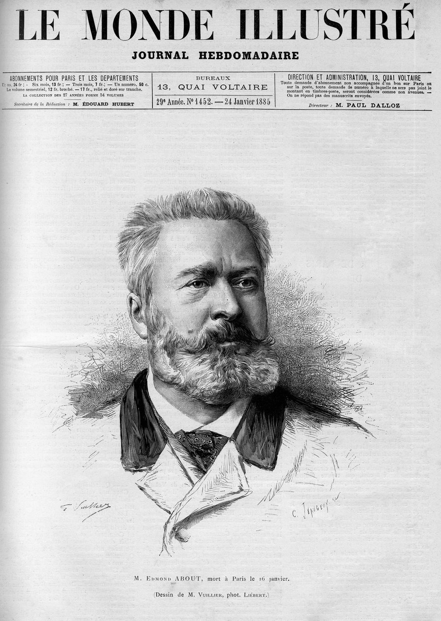 بورتريه إدموند أباوت (1828-1885) ، كاتب وصحفي فرنسي ، عضو الأكاديمية الفرنسية ، في "العالم المصور" 1885. بواسطة المدرسة الفرنسية