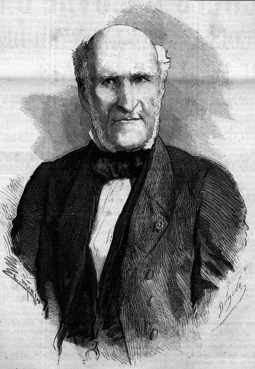 صورة لإيلي دوق ديكازيس وغلوكسبيرج (1780 - 1860) ، محامي وسياسي فرنسي. نقش في "" Le Monde Illustré "" رقم 186 بتاريخ 3 نوفمبر 1860. بواسطة المدرسة الفرنسية