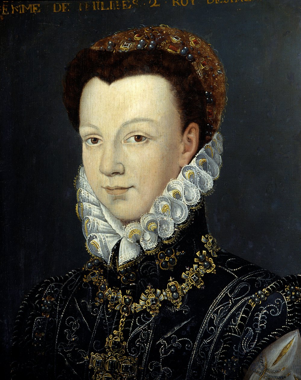 Portrait of Elisabeth de Valois (or Elisabeth of France بواسطة المدرسة الفرنسية