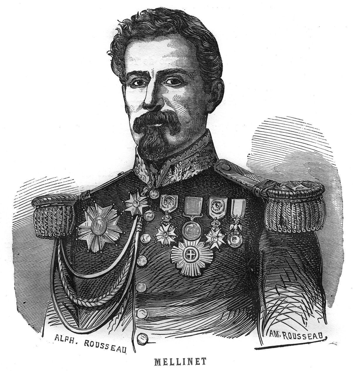 صورة لجنرال فرنسي اميل هنري ميلينيت (1798-1894). نقش في "Les Illustrations De L'armee Francaise de 1789 a 1880" بواسطة المدرسة الفرنسية