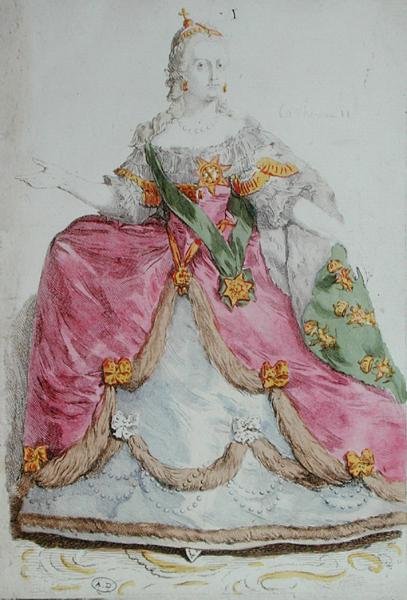 صورة الإمبراطورة كاثرين الثانية (1729-96) عظمة روسيا ، أواخر القرن الثامن عشر (نقش ملون) بواسطة المدرسة الفرنسية
