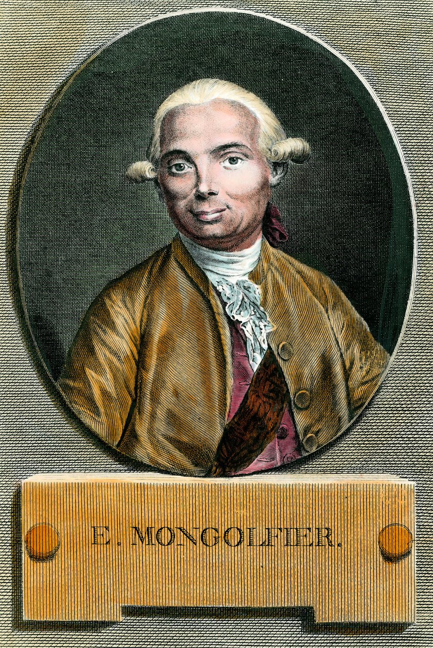 صورة لإتيان دي مونتغولفييه (1745 - 1799) ، مخترع منطاد الهواء الساخن. نقش القرن الثامن عشر. مجموعة خاصة. بواسطة المدرسة الفرنسية