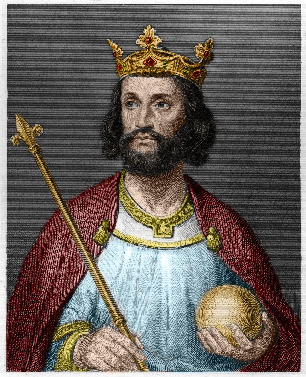 Portrait of Eudes (Odon) (v.860 - 898)، Count of Paris and Troyes، then King of France - in "" Histoire des Francais "" لـ Lavallee، engraving، sd. بواسطة المدرسة الفرنسية
