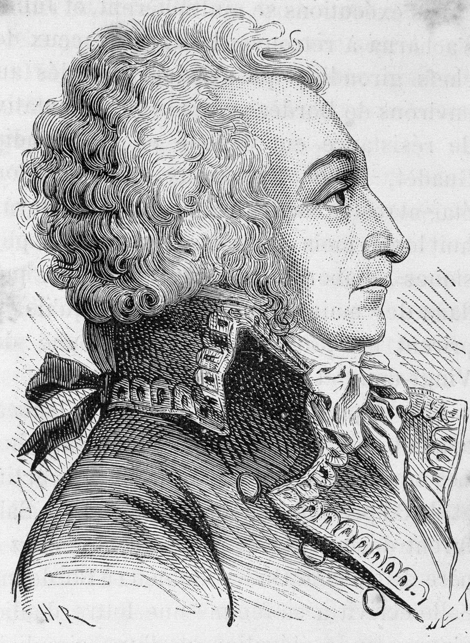 صورة للجنرال ألكسندر فيسكونت دي بوهارنيه (1760-1794) ، المتهم بالدفاع عن ماينز بشكل سيء في عام 1793 ، كان مقصلة - في فيلم "L'Histoire de France" بقلم هنري مارتن بواسطة المدرسة الفرنسية