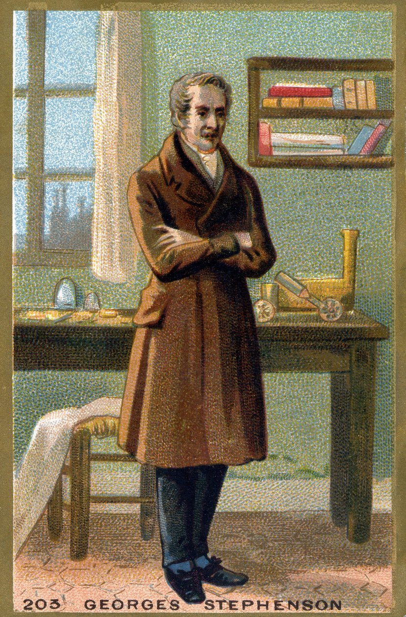 صورة لجورج ستيفنسون (1781-1848). الطباعة الحجرية الملونة في أواخر القرن التاسع عشر. بواسطة المدرسة الفرنسية