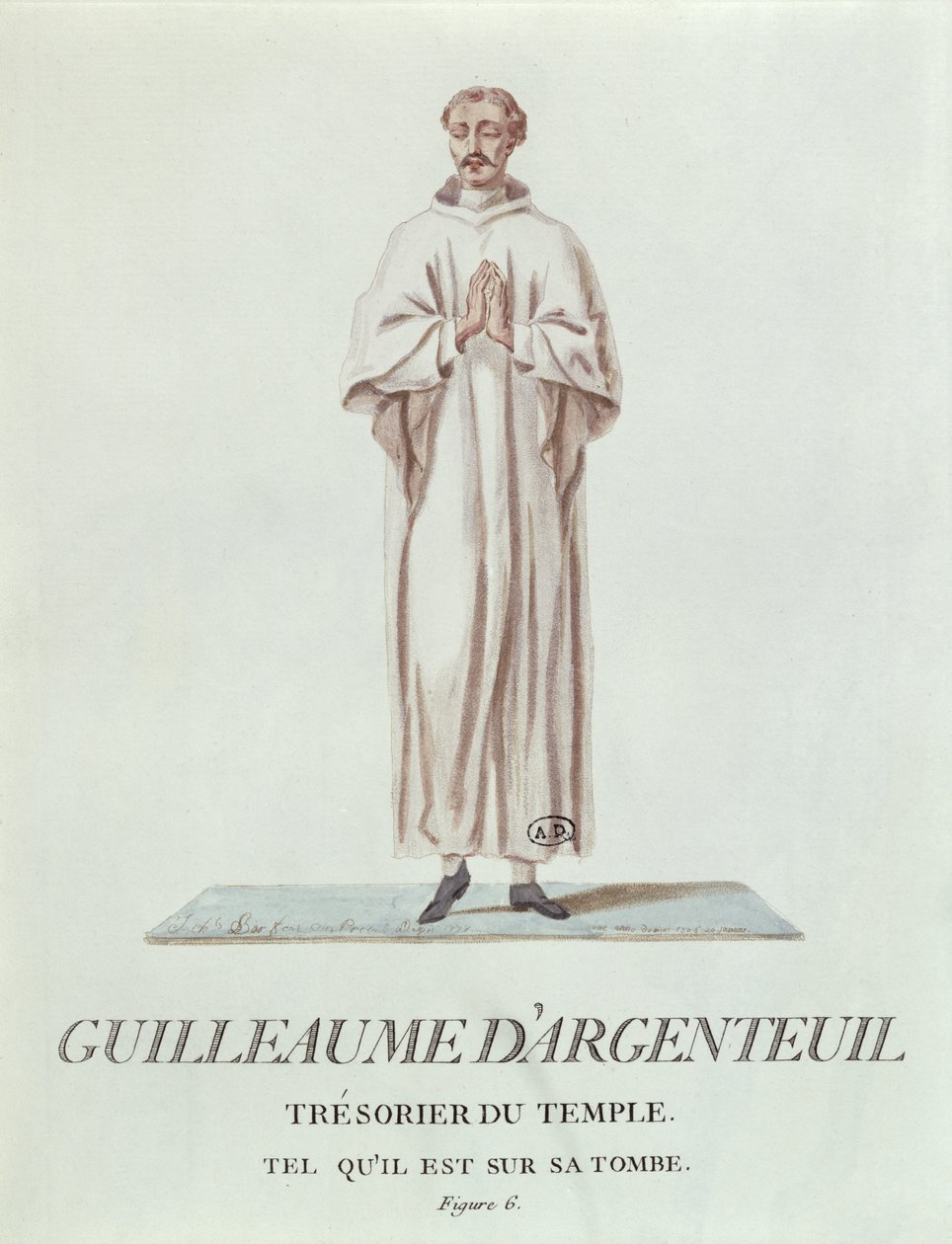 صورة لغيوم دارجينتويل ، أمين خزانة المعبد ، كما هو موضح في قبره ، 1786 (مرحاض على ورق) بواسطة المدرسة الفرنسية
