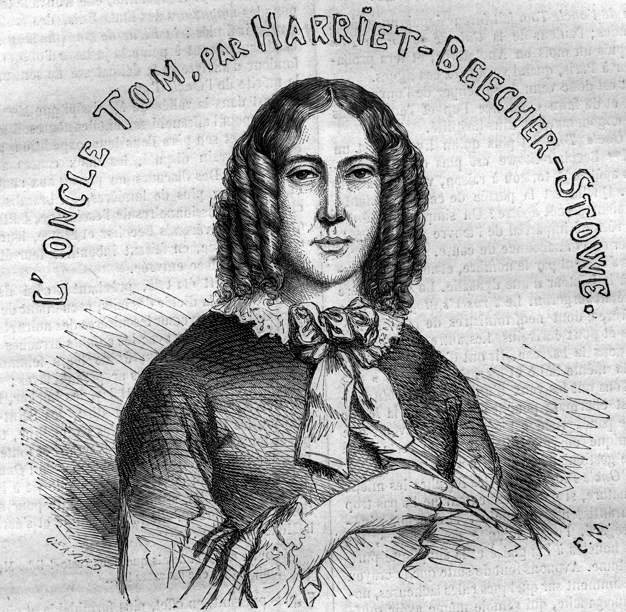 صورة لهارييت بيتشر ستو (1811-1896) ، كاتب أمريكي ، مؤلف كتاب "كوخ العم توم". نقش من 1852. بواسطة المدرسة الفرنسية