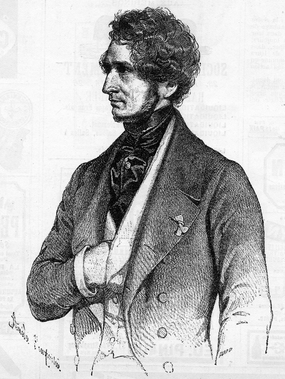 صورة شخصية لهيكتور بيرليوز (1803-1869) حوالي عام 1847 من مطبوعة ليثوغرافية لأميدي شاربنتير. بواسطة المدرسة الفرنسية