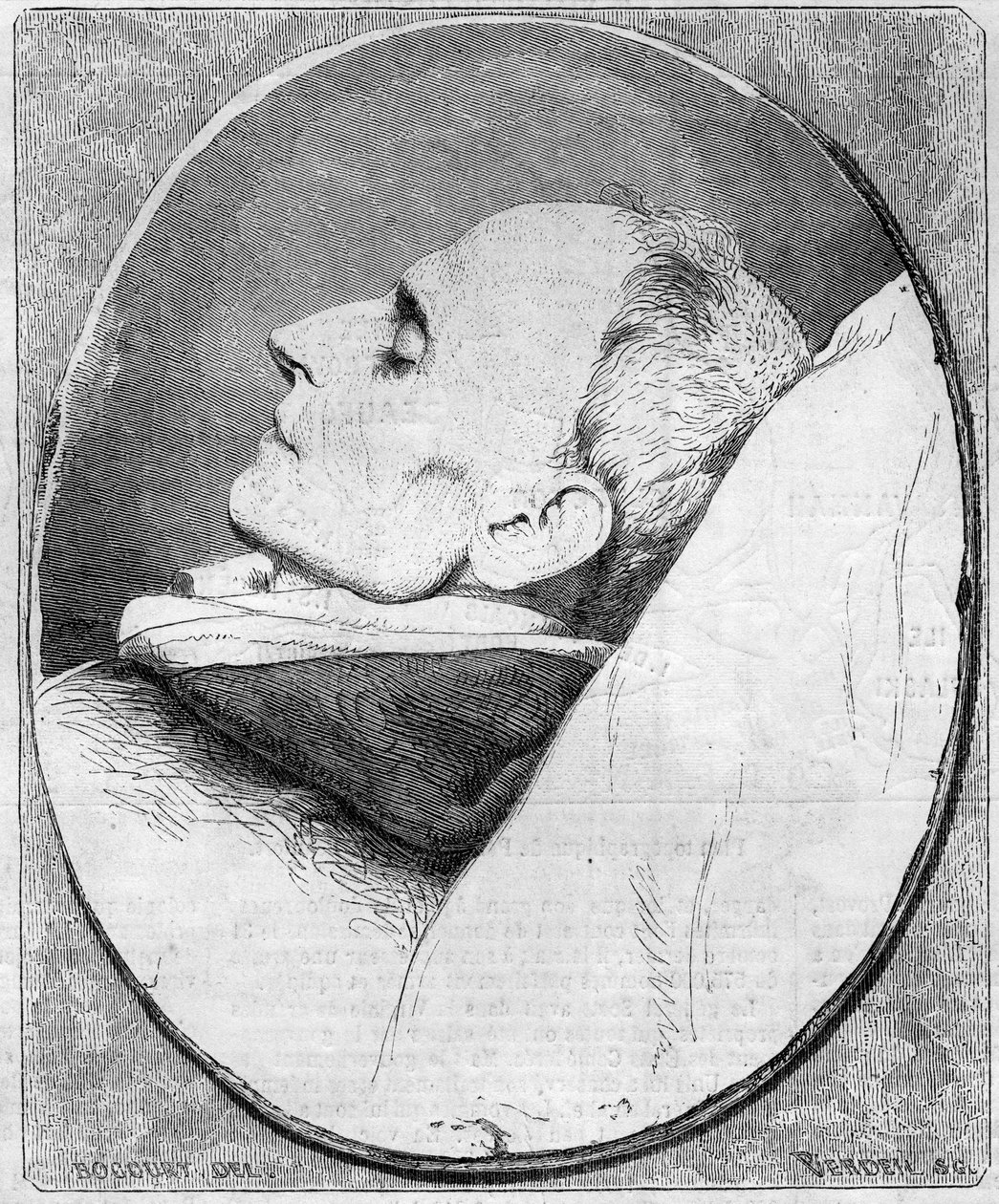 صورة هنري لاكوردير (1802-1861). كاهن فرنسي ودومينيكي على فراش الموت. نقش في "" Le Monde Illustré "" رقم 243 بتاريخ 7 ديسمبر 1861. بواسطة المدرسة الفرنسية
