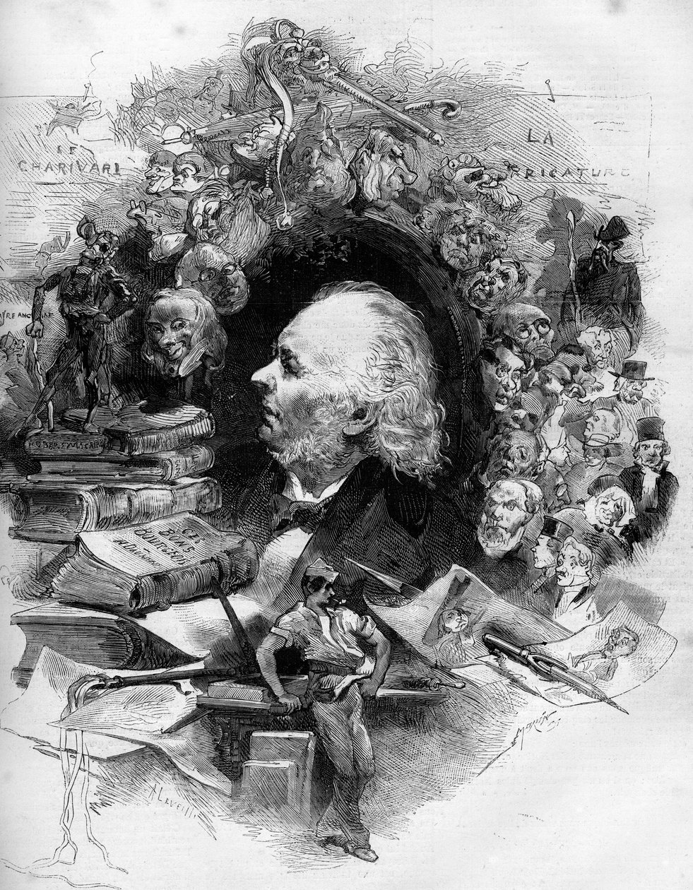 بورتريه هونور دومير (1808-1879) ، رسام كاريكاتير فرنسي ورسام ورسام كاريكاتير. نقش في "" Le Monde Illustré "" رقم 1143 بتاريخ 22 فبراير بواسطة المدرسة الفرنسية