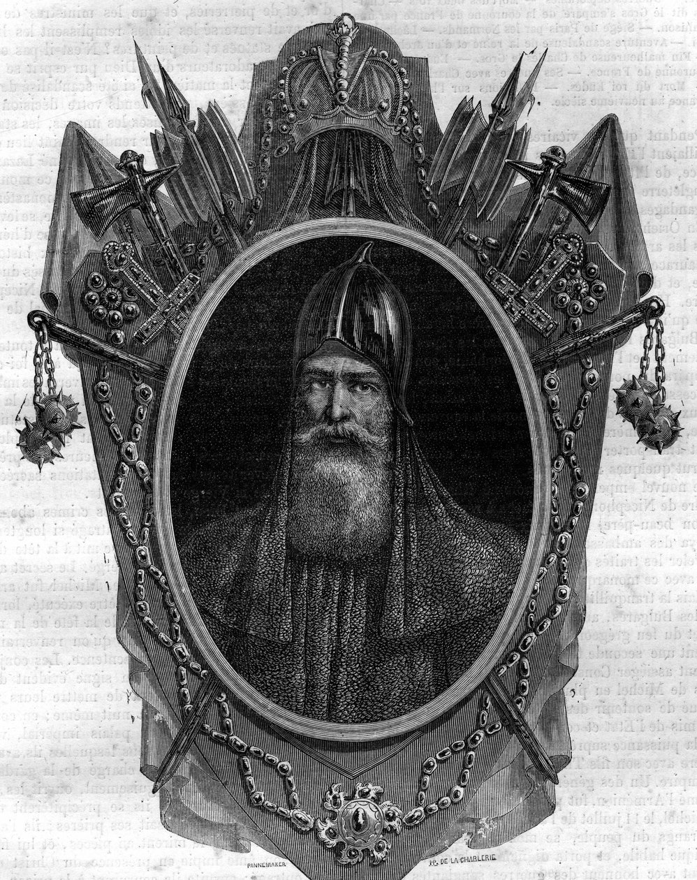 صورة إيغور دوق الروس ، أمير فريغ ، ملك "روس" كييف من 912 إلى 945. نقش في "Histoire des Papes-Rois-Queen and Empereurs عابرون لقرون" "لموريس لاكاتر بواسطة المدرسة الفرنسية