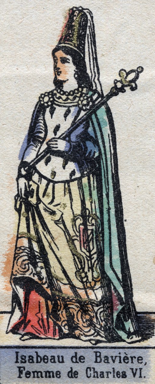 صورة لإيزابو (إيزابيل ، إليزابيث) دي بافيير (1371-1435) ، زوجة تشارلز السادس ملك فرنسا. (سلالة الكابيتية). التوضيح أواخر القرن التاسع عشر. بواسطة المدرسة الفرنسية