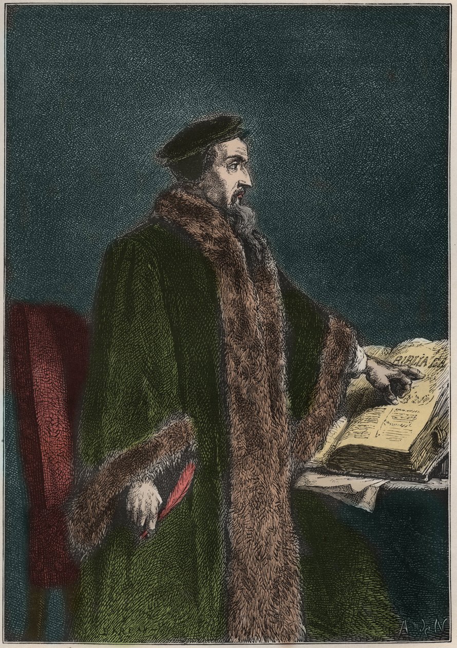 صورة جان كالفين (جان كوفين) (1509-1564) ، مصلح وكاتب ديني فرنسي - جون كالفين - نقش من "" تاريخ فرنسا الذي روى لأحفادي "" - بقلم فرانسوا جيزو - 1872-1876 بواسطة المدرسة الفرنسية
