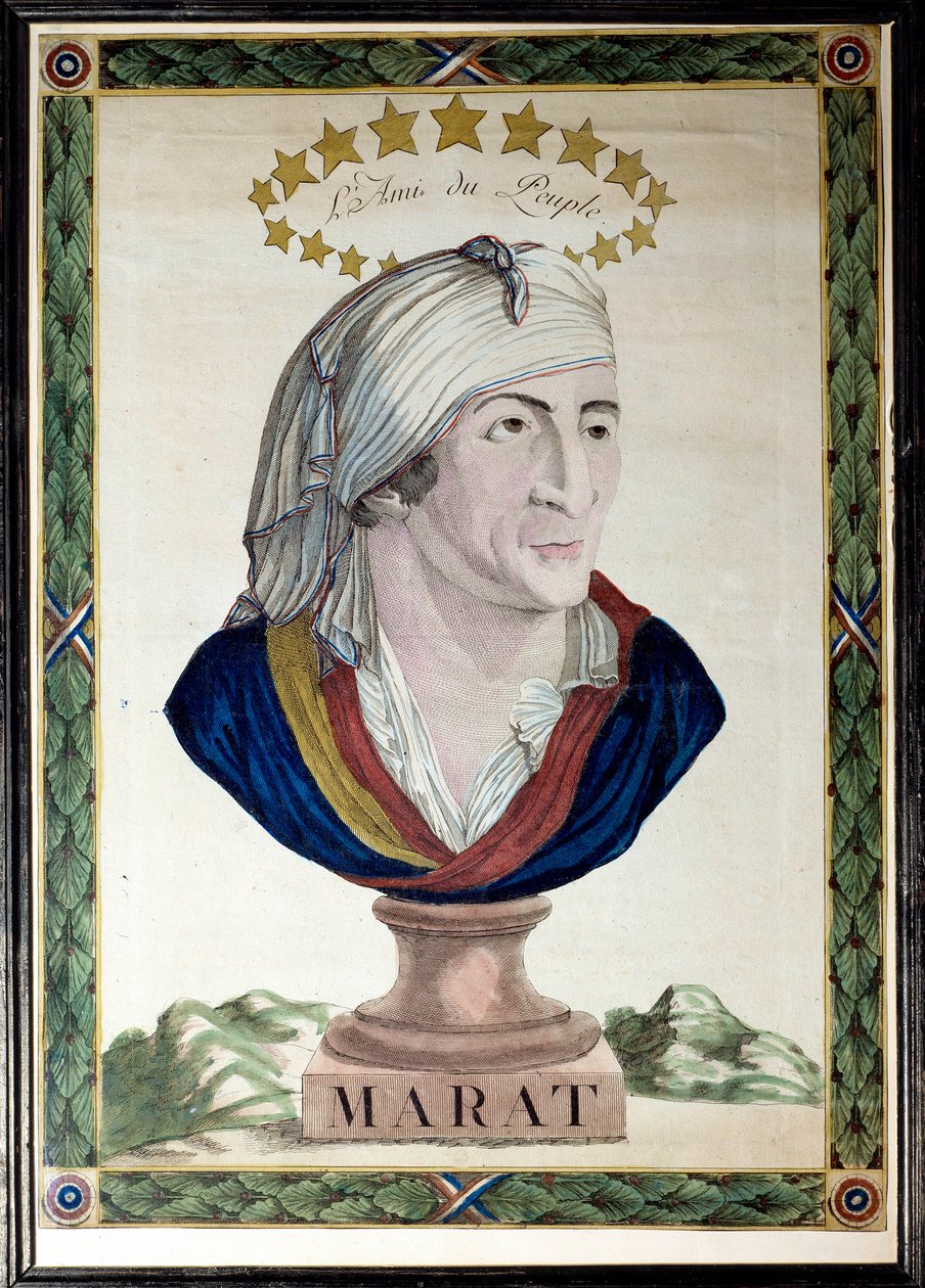 صورة جان بول مارات ، الطبيب والصحفي والسياسي الفرنسي (1743-1793) ، صديق الشعب. حفر بالماء القوي وإزميل من القرن الثامن عشر. باريس ، متحف كارنافاليت. بواسطة المدرسة الفرنسية