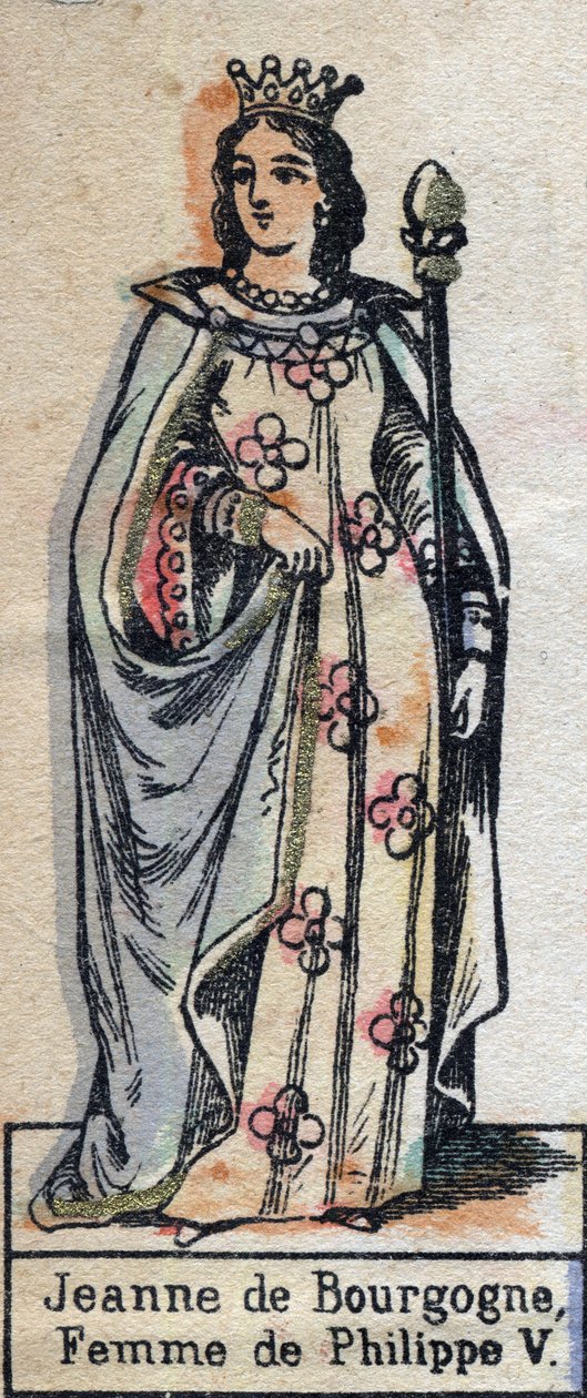 صورة لجوان بورغندي (1291-1330) ، زوجة فيليب الخامس ملك فرنسا. (سلالة الكابيتية). التوضيح أواخر القرن التاسع عشر. بواسطة المدرسة الفرنسية