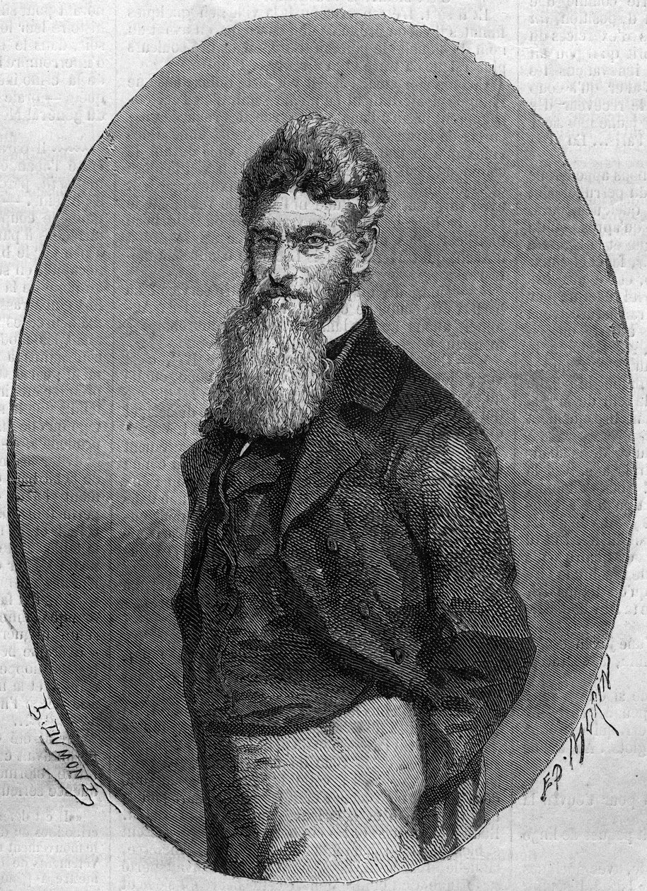 صورة جون براون (1800-1859) ، ناشط أمريكي ضد العبودية. نقش في "" Le Monde Illustré "" رقم 140 بتاريخ 17 ديسمبر 1859. بواسطة المدرسة الفرنسية