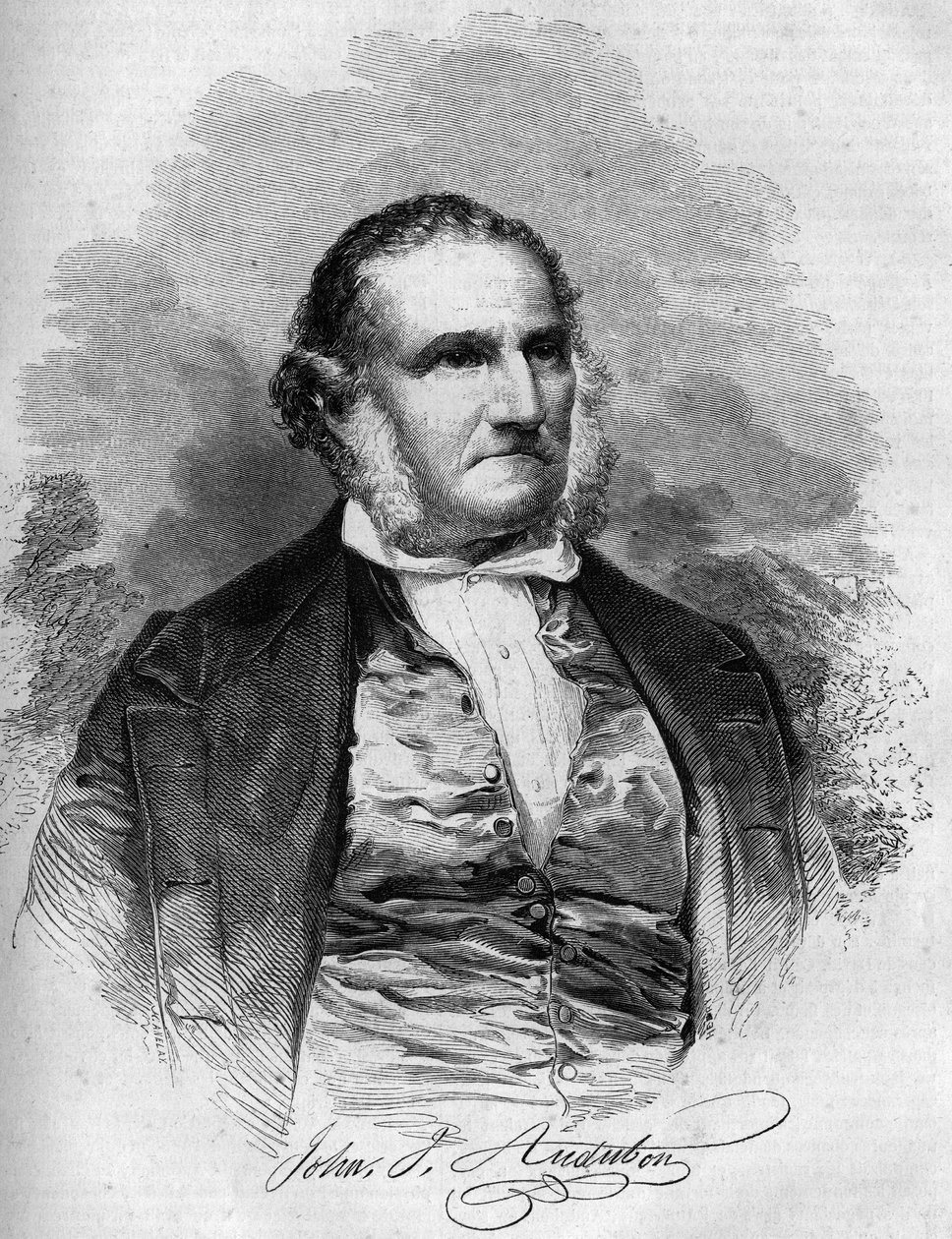 صورة لجون جيمس أودوبون (1780-1851) ، عالم طيور أمريكي. نقش في "" Le Magasin الخلابة "" بواسطة المدرسة الفرنسية
