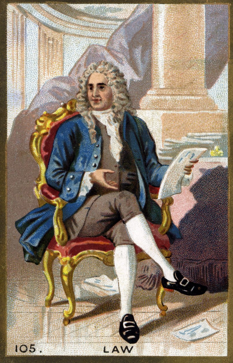 صورة لجون لو (1671-1729). الطباعة الحجرية الملونة في أواخر القرن التاسع عشر. بواسطة المدرسة الفرنسية