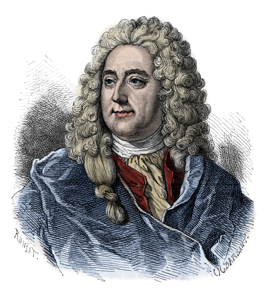 صورة جون لو (1671 - 1729) المراقب المالي ، المالية الاسكتلندية المسؤولة عن الإفلاس (حدث شارع Quincampoix) - نقش من "" تاريخ فرنسا الذي روى لأحفادنا "- بقلم فرانسوا جيزو - 1872-1876 بواسطة المدرسة الفرنسية