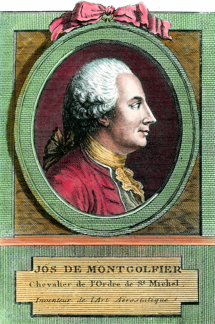 صورة لجوزيف دي مونتغولفييه (1740 - 1810) مخترع منطاد الهواء الساخن. نقش القرن الثامن عشر. مجموعة خاصة. بواسطة المدرسة الفرنسية